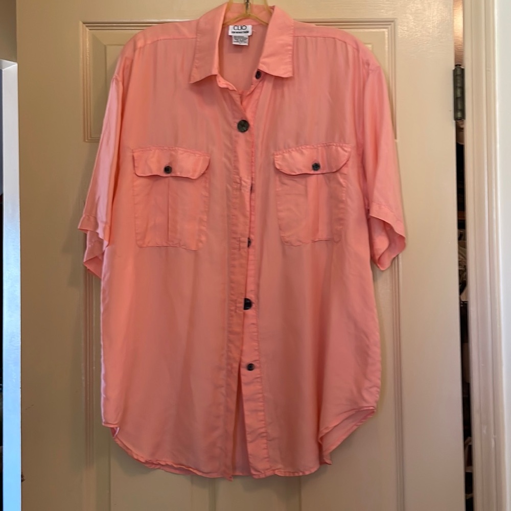 Salmon silk button-down blouse